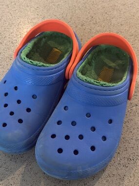 Kids Blue Slip-On Crocs with Orange Strap